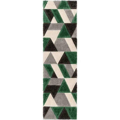 Holland Modern Geometric Green 3D Textured Thick & Soft Shag Rug Well Woven