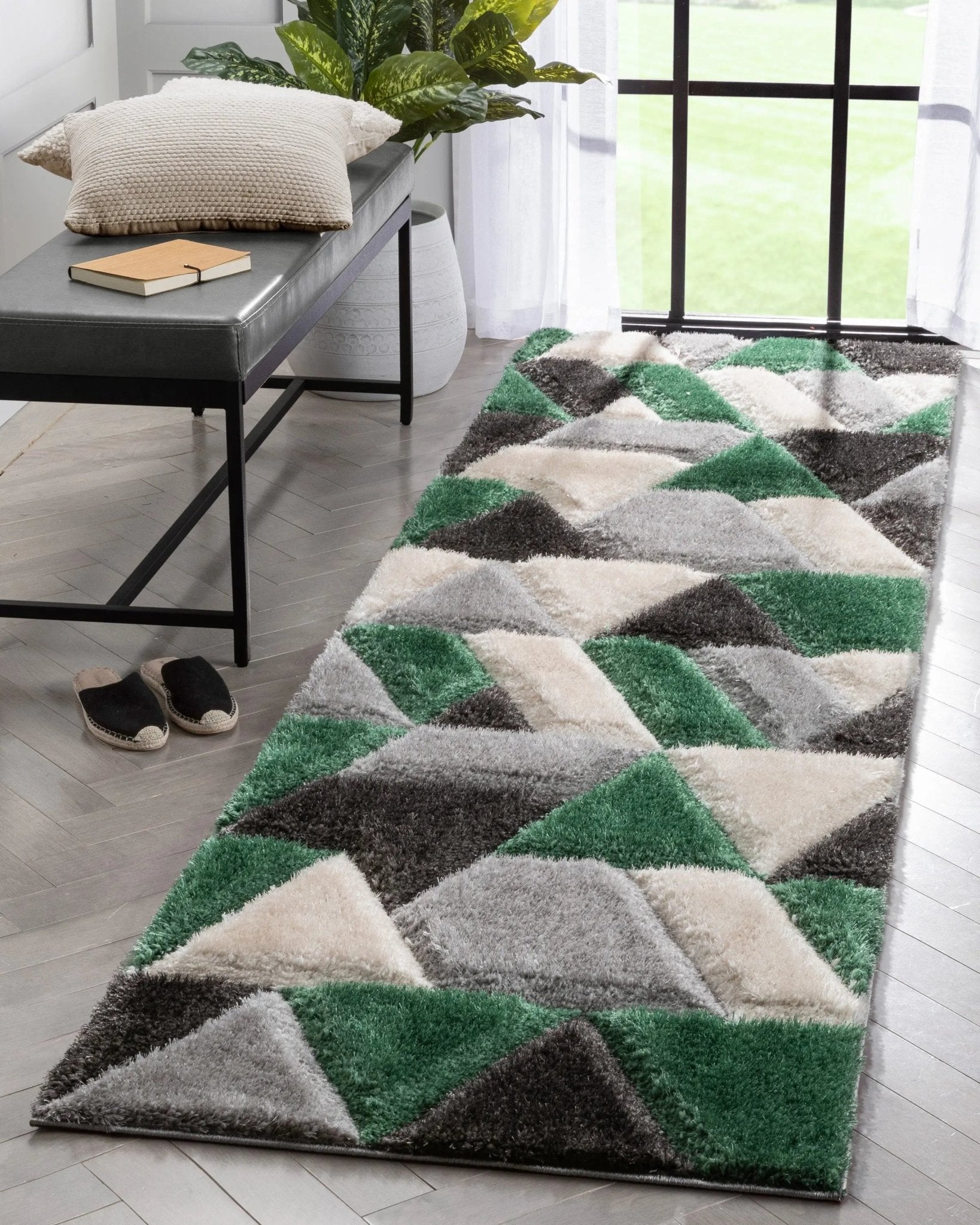 Holland Modern Geometric Green 3D Textured Thick & Soft Shag Rug Well Woven