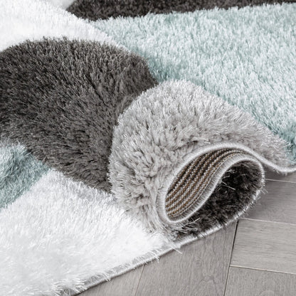 Holland Modern Geometric Light Blue 3D Textured Thick & Soft Shag Rug Well Woven