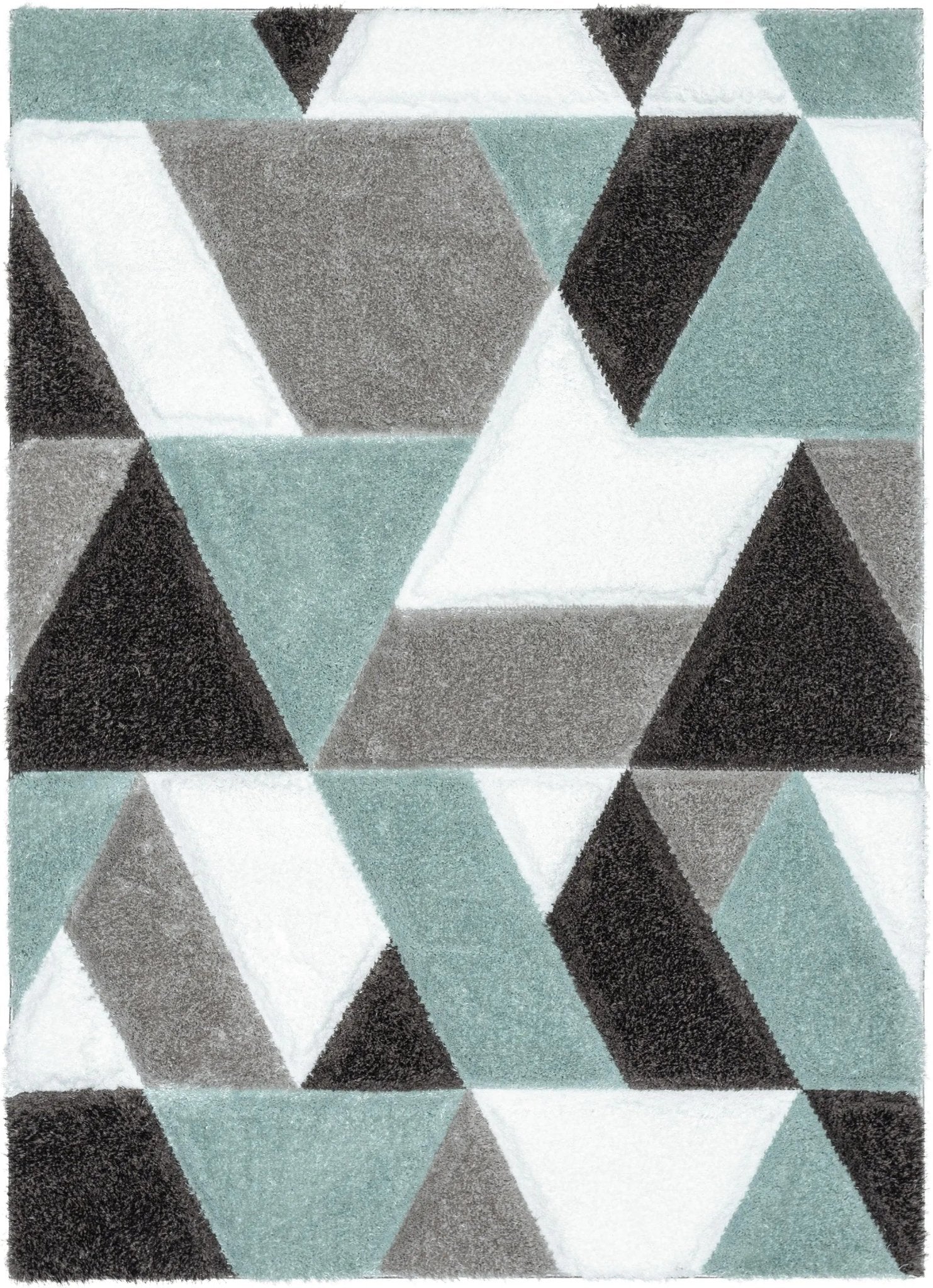 Holland Modern Geometric Light Blue 3D Textured Thick & Soft Shag Rug Well Woven