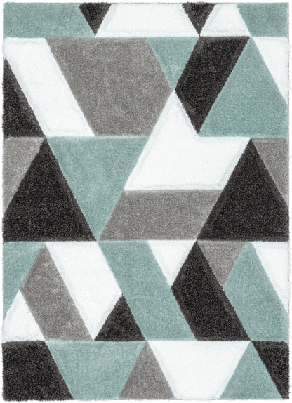 Holland Modern Geometric Light Blue 3D Textured Thick & Soft Shag Rug Well Woven