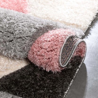 Holland Modern Geometric Blush 3D Textured Thick & Soft Shag Rug Well Woven