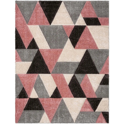 Holland Modern Geometric Blush 3D Textured Thick & Soft Shag Rug Well Woven