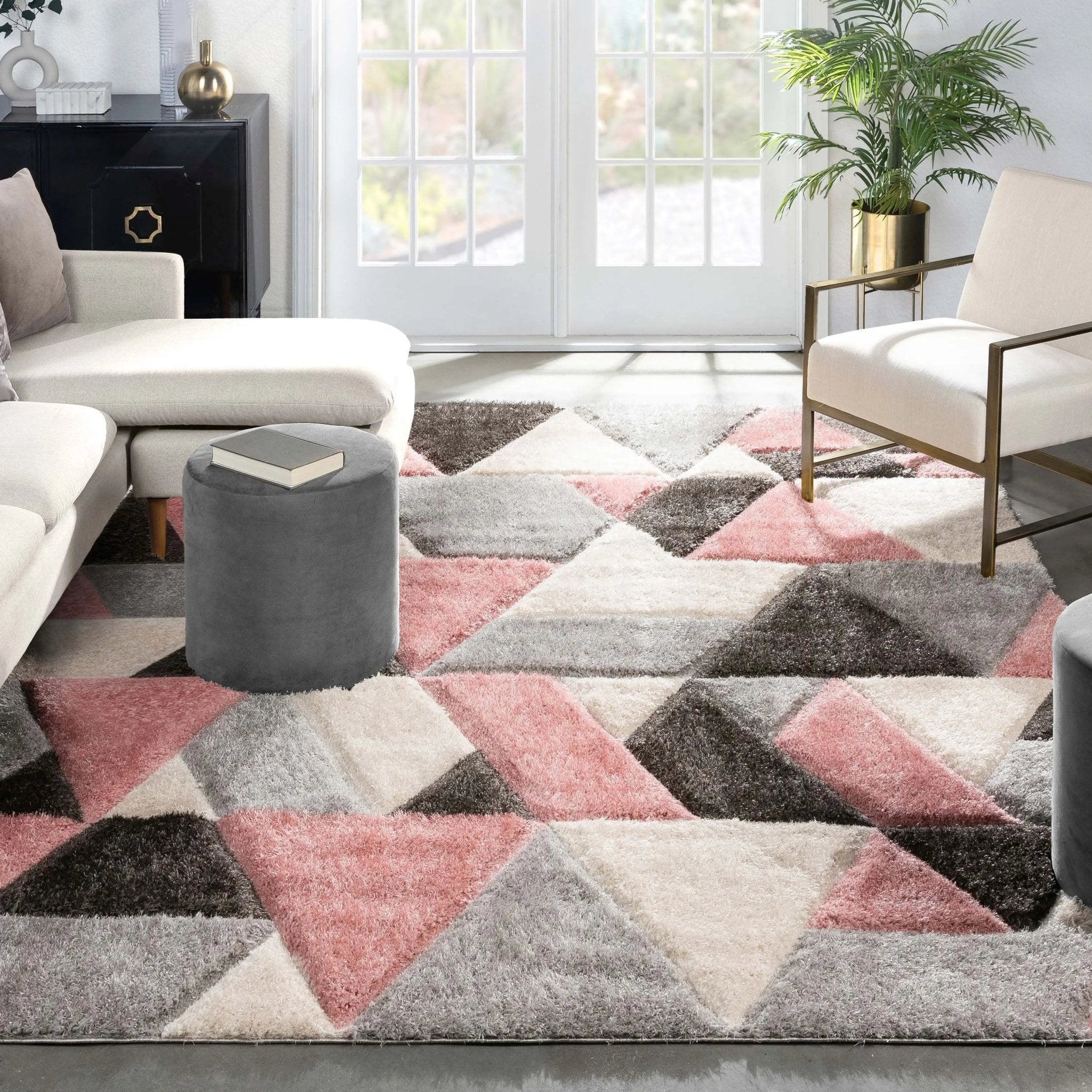 Holland Modern Geometric Blush 3D Textured Thick & Soft Shag Rug Well Woven