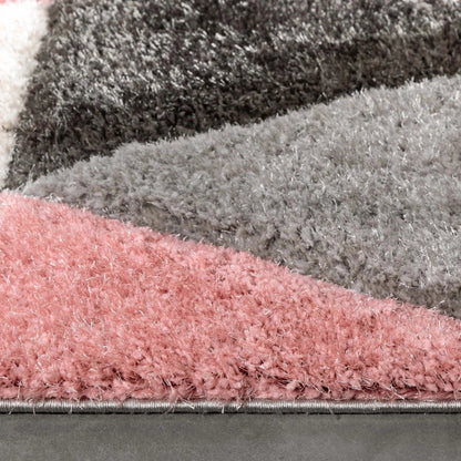 Holland Modern Geometric Blush 3D Textured Thick & Soft Shag Rug Well Woven