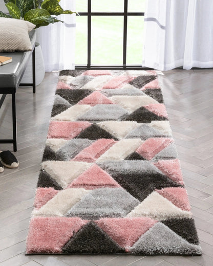 Holland Modern Geometric Blush 3D Textured Thick & Soft Shag Rug Well Woven