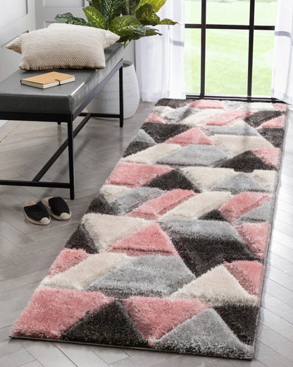 Holland Modern Geometric Blush 3D Textured Thick & Soft Shag Rug Well Woven