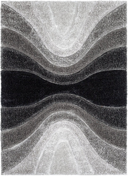 Luz Modern Geometric Black 3D Textured Thick & Soft Shag Rug Well Woven