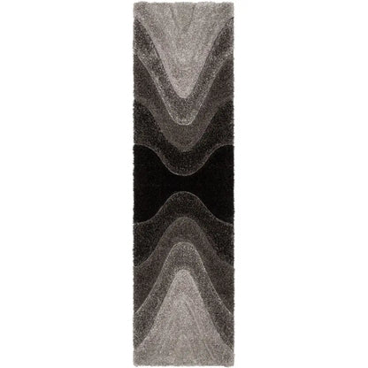 Luz Modern Geometric Black 3D Textured Thick & Soft Shag Rug Well Woven