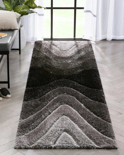 Luz Modern Geometric Black 3D Textured Thick & Soft Shag Rug Well Woven
