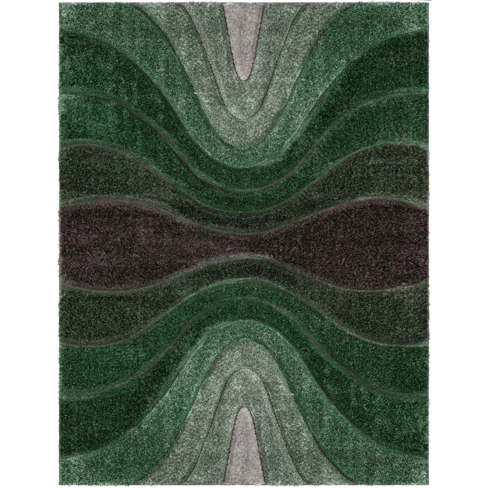 Luz Modern Geometric Green 3D Textured Thick & Soft Shag Rug Well Woven