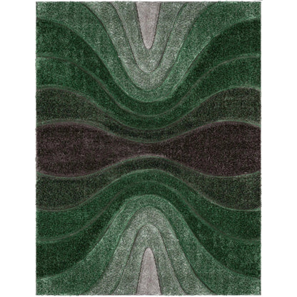 Luz Modern Geometric Green 3D Textured Thick & Soft Shag Rug Well Woven