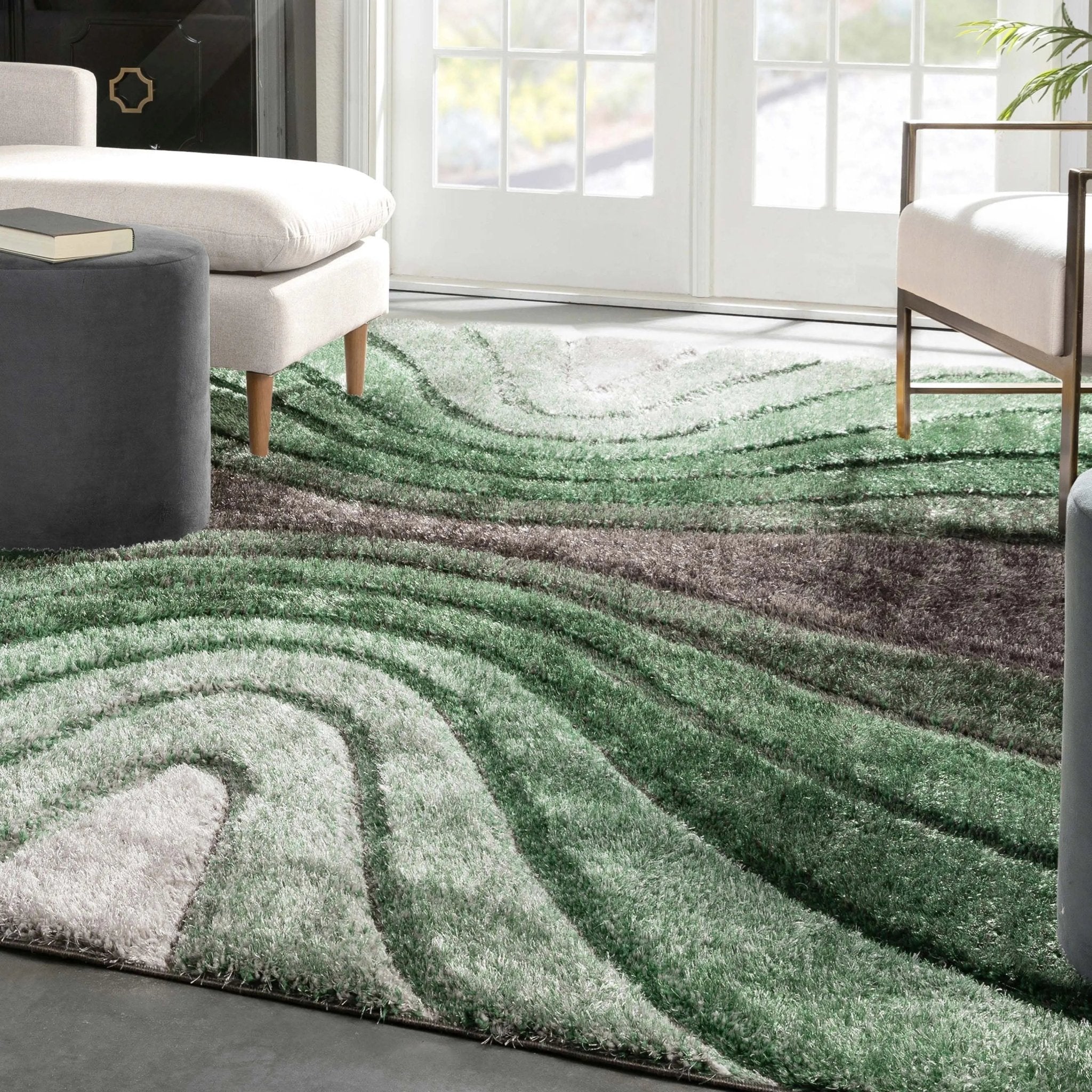 Luz Modern Geometric Green 3D Textured Thick & Soft Shag Rug Well Woven