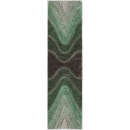 Luz Modern Geometric Green 3D Textured Thick & Soft Shag Rug Well Woven