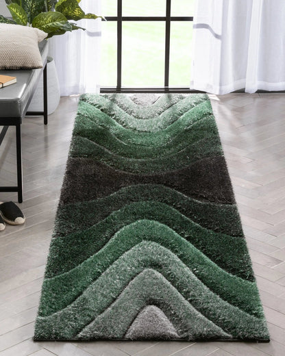 Luz Modern Geometric Green 3D Textured Thick & Soft Shag Rug Well Woven