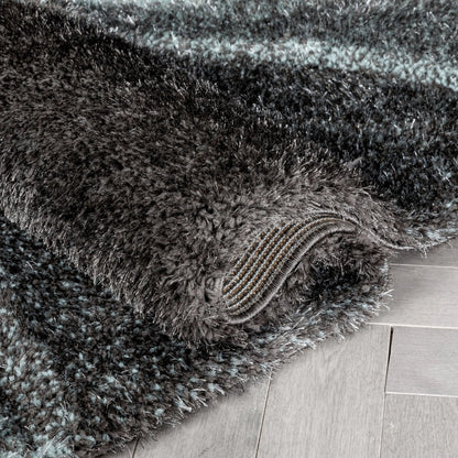 Luz Modern Geometric Light Blue 3D Textured Thick & Soft Shag Rug Well Woven