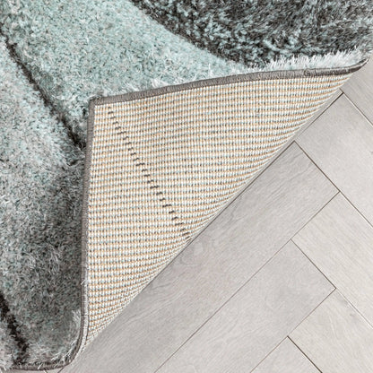 Luz Modern Geometric Light Blue 3D Textured Thick & Soft Shag Rug Well Woven
