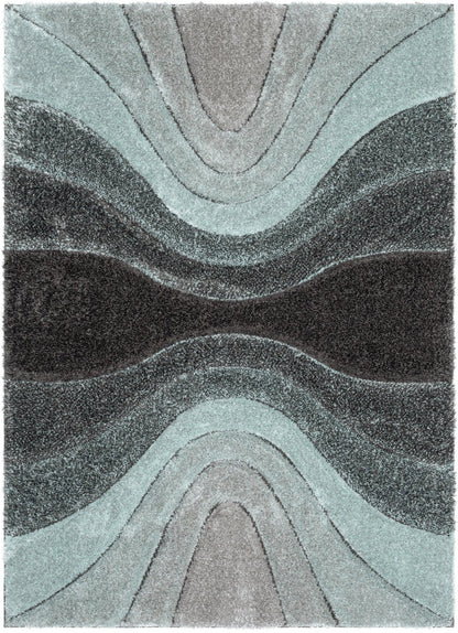 Luz Modern Geometric Light Blue 3D Textured Thick & Soft Shag Rug Well Woven