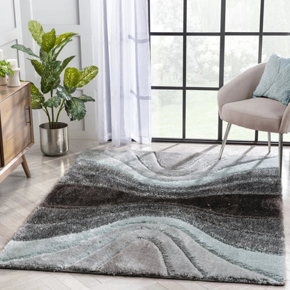 Luz Modern Geometric Light Blue 3D Textured Thick & Soft Shag Rug Well Woven