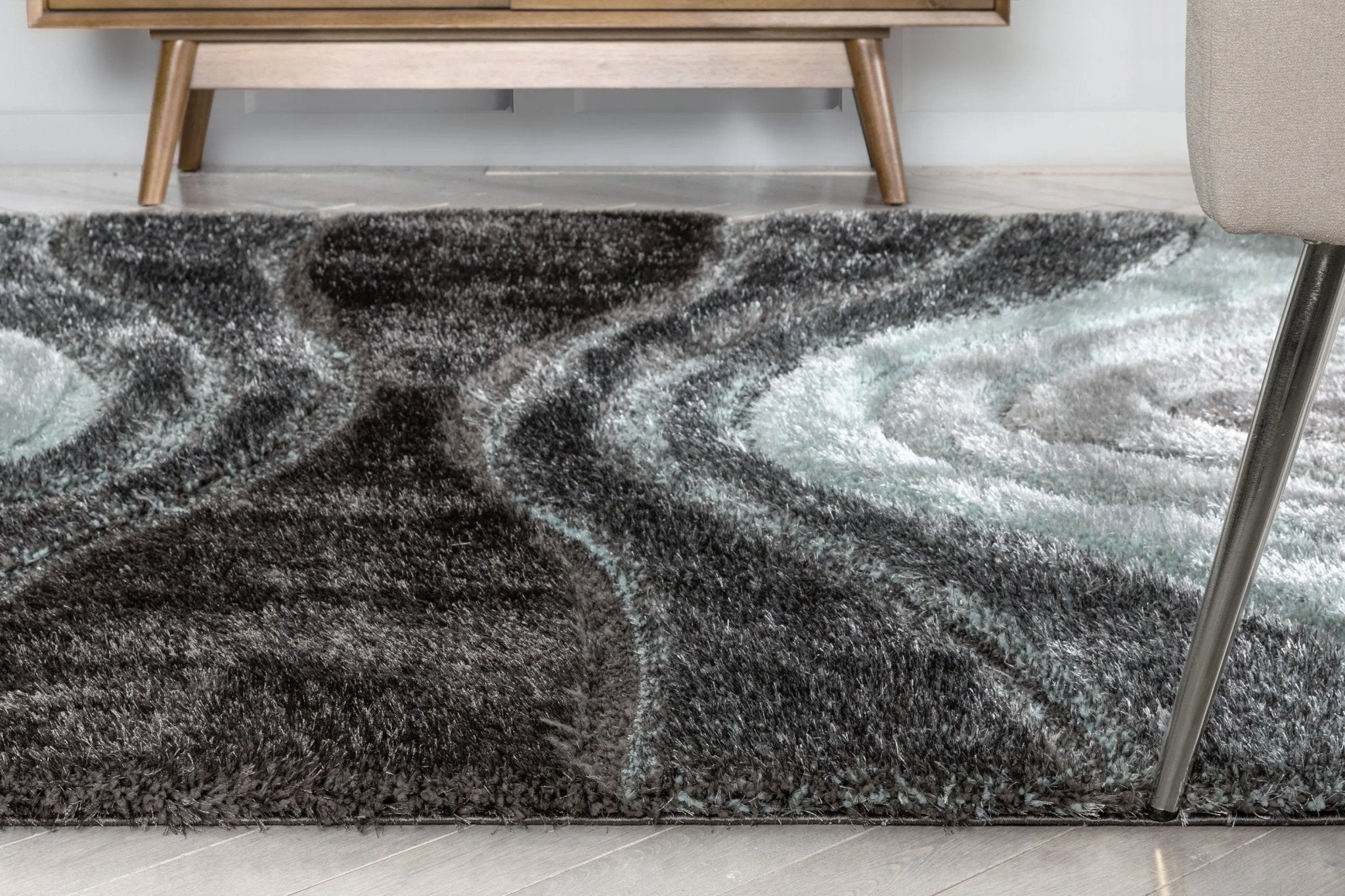 Luz Modern Geometric Light Blue 3D Textured Thick & Soft Shag Rug Well Woven