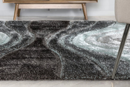 Luz Modern Geometric Light Blue 3D Textured Thick & Soft Shag Rug Well Woven