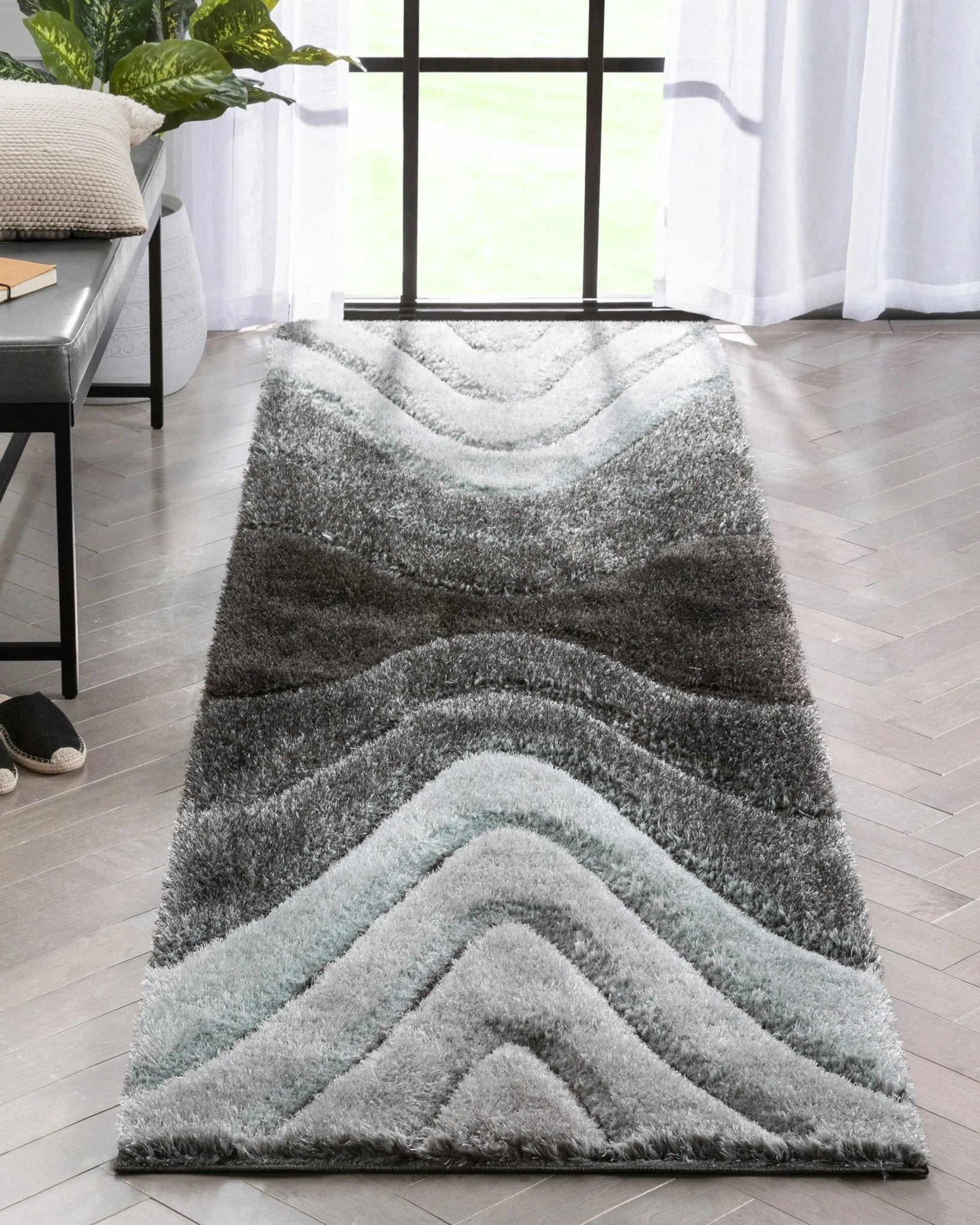 Luz Modern Geometric Light Blue 3D Textured Thick & Soft Shag Rug Well Woven