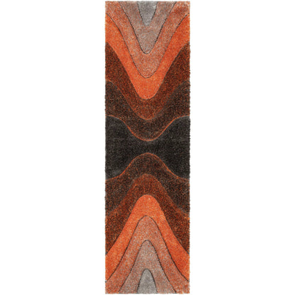 Luz Modern Geometric Grey Orange 3D Textured Thick & Soft Shag Rug Well Woven