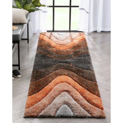Luz Modern Geometric Grey Orange 3D Textured Thick & Soft Shag Rug Well Woven