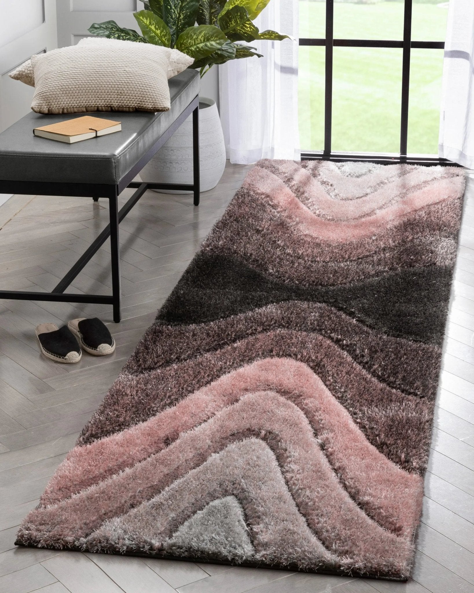 Luz Modern Geometric Blush 3D Textured Thick & Soft Shag Rug Well Woven