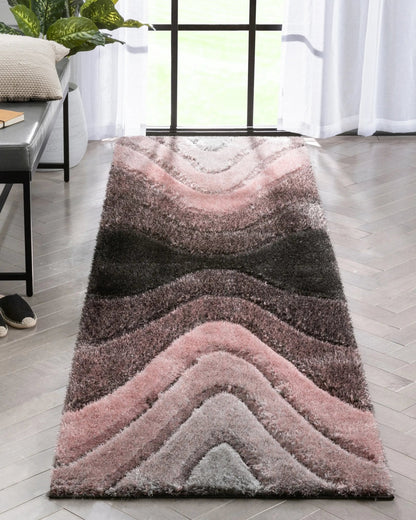 Luz Modern Geometric Blush 3D Textured Thick & Soft Shag Rug Well Woven