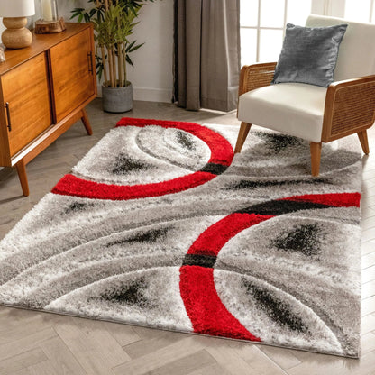 Oahu Red Modern Geometric 3D Textured Shag 5'3" x 7'3" Rug Well Woven