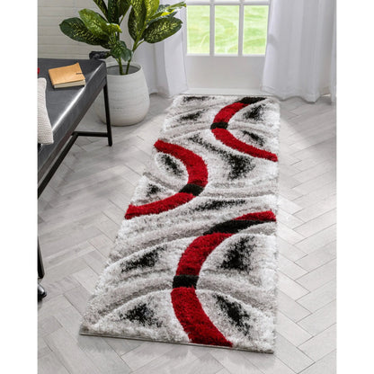 Oahu Red Modern Geometric 3D Textured Shag 5'3" x 7'3" Rug Well Woven