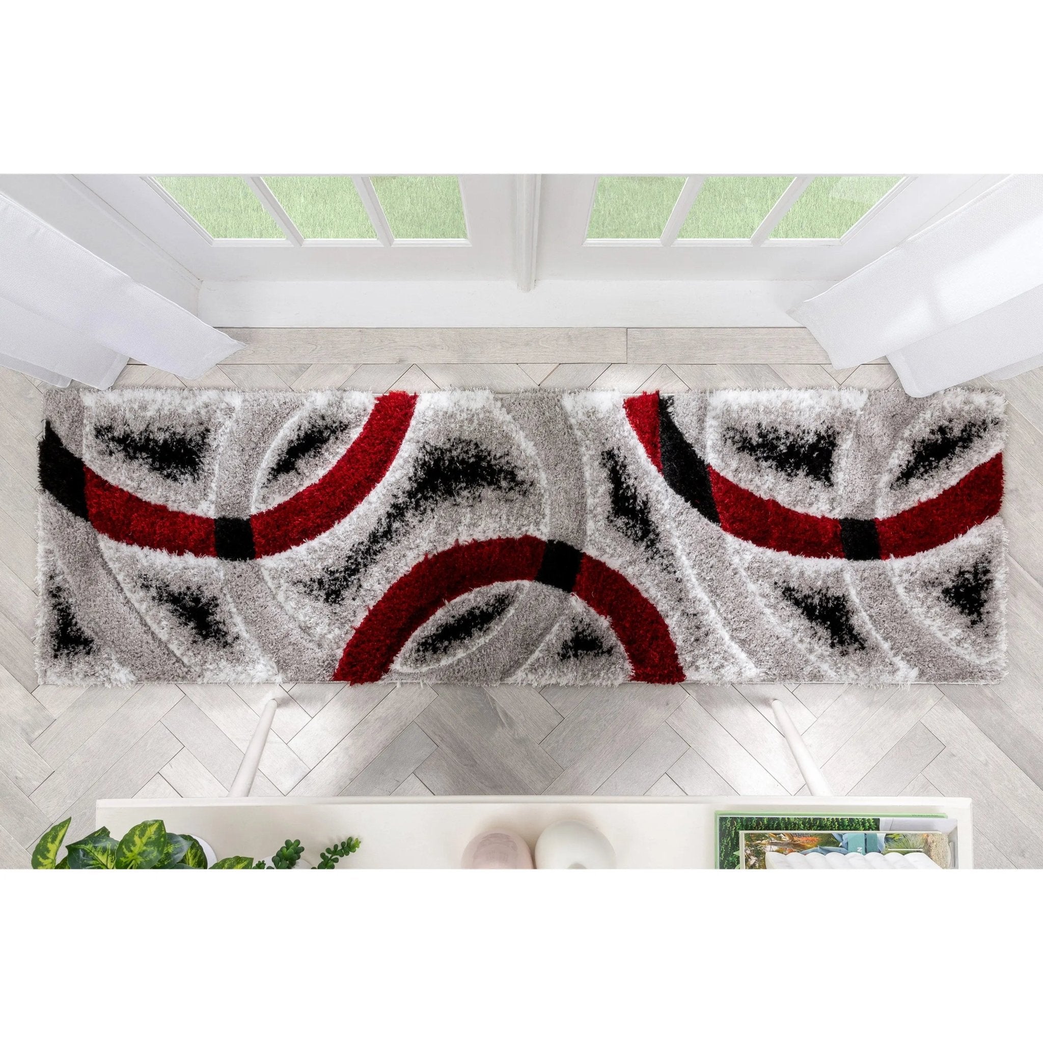 Oahu Red Modern Geometric 3D Textured Shag 5'3" x 7'3" Rug Well Woven