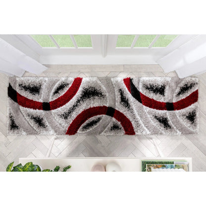 Oahu Red Modern Geometric 3D Textured Shag 5'3" x 7'3" Rug Well Woven