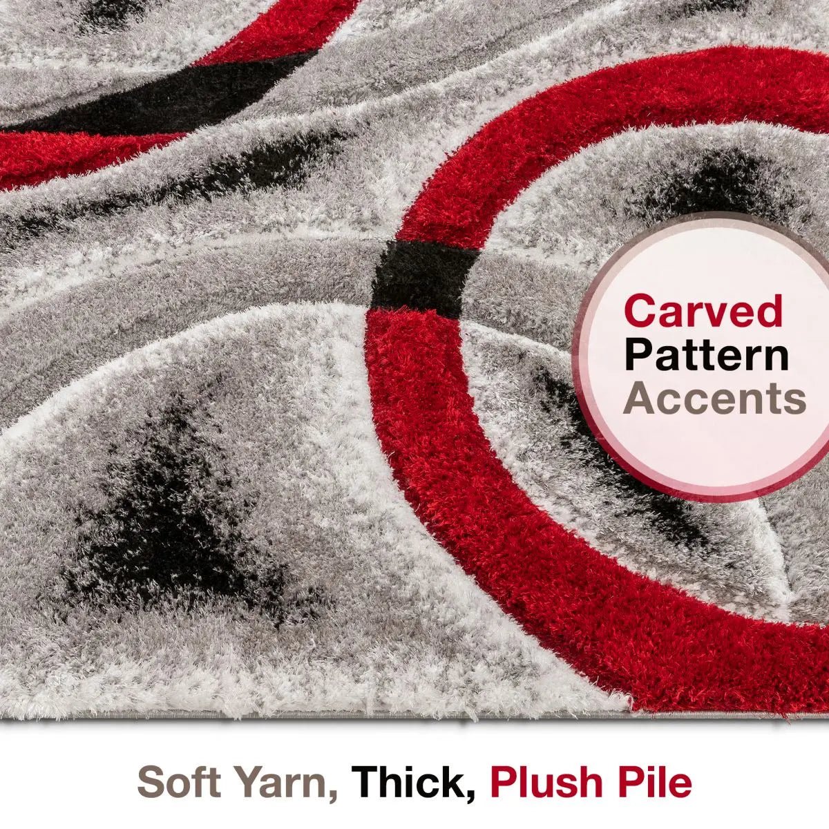 Oahu Red Modern Geometric 3D Textured Shag 5'3" x 7'3" Rug Well Woven