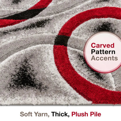 Oahu Red Modern Geometric 3D Textured Shag 5'3" x 7'3" Rug Well Woven