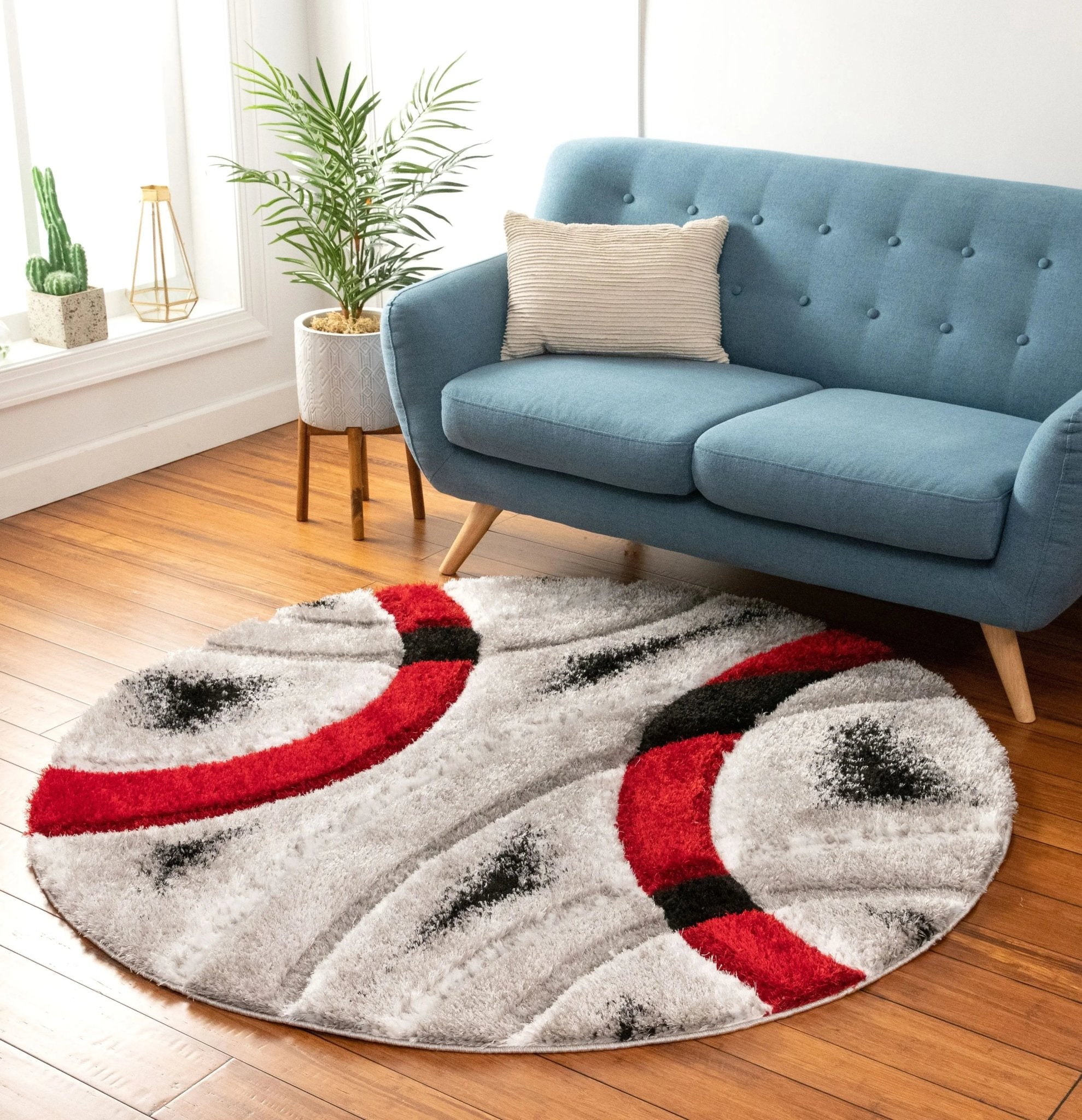 Oahu Red Modern Geometric 3D Textured Shag 5'3" x 7'3" Rug Well Woven