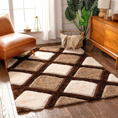 Posh Brown Modern Geometric 3D Textured Shag Rug By Chill Rugs Well Woven
