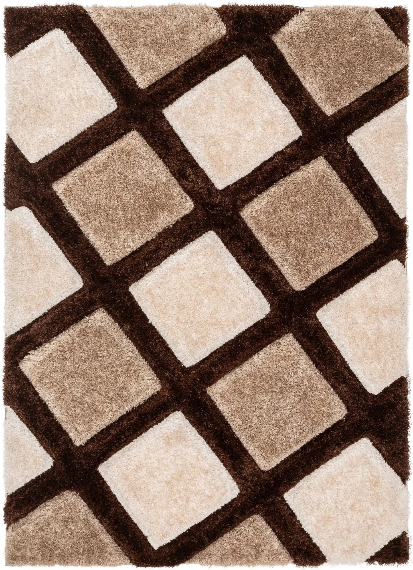 Posh Brown Modern Geometric 3D Textured Shag Rug By Chill Rugs Well Woven