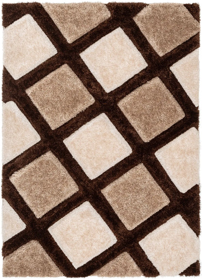 Posh Brown Modern Geometric 3D Textured Shag Rug By Chill Rugs Well Woven