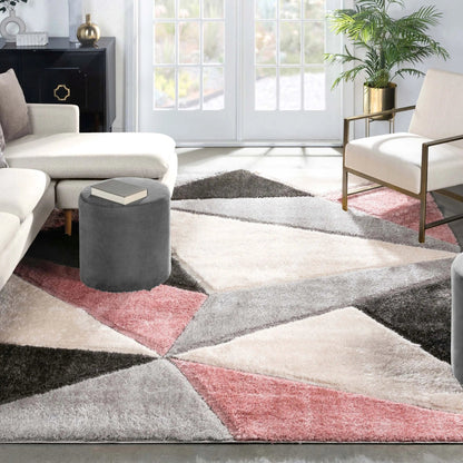 Venice Blush Modern Geometric 3D Textured Shag Rug Well Woven
