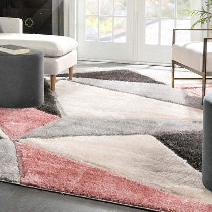 Venice Blush Modern Geometric 3D Textured Shag Rug Well Woven