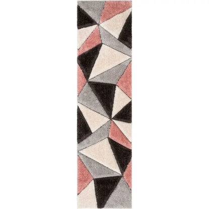 Venice Blush Modern Geometric 3D Textured Shag Rug Well Woven