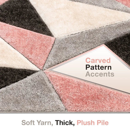 Venice Blush Modern Geometric 3D Textured Shag Rug Well Woven