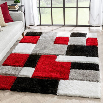 Escondido Red Modern Geometric 3D Textured Shag Rug Well Woven