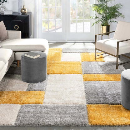 Escondido Yellow Modern Geometric 3D Textured Shag Rug By Chill Rugs Well Woven