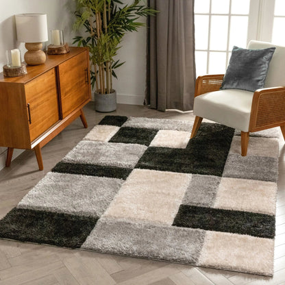 Escondido Black Modern Geometric 3D Textured Shag Rug Well Woven
