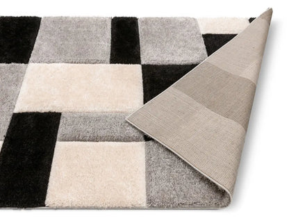 Escondido Black Modern Geometric 3D Textured Shag Rug Well Woven