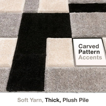 Escondido Black Modern Geometric 3D Textured Shag Rug Well Woven