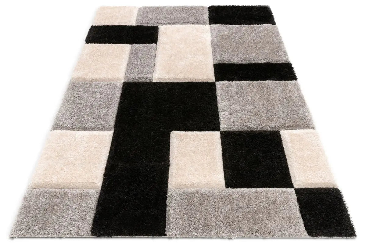 Escondido Black Modern Geometric 3D Textured Shag Rug Well Woven